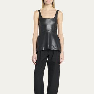 NWOT$395 PROENZA SCHOULER WHITE LABEL Faux-Leather Fitted Peplum Top